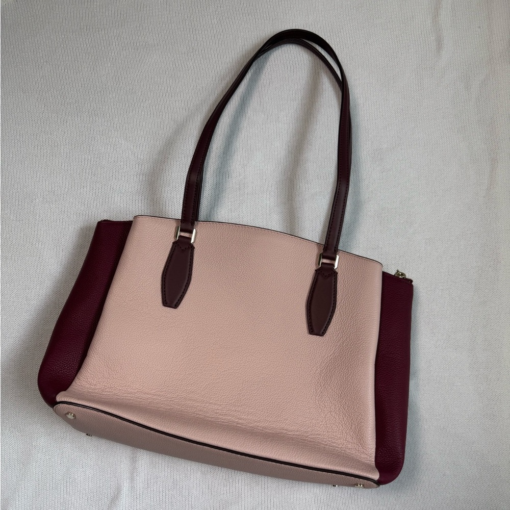 Kate Spade Monet Large Compartment Tote – Leather Pink Burgundy Shoulder Bag - Picture 4 of 17